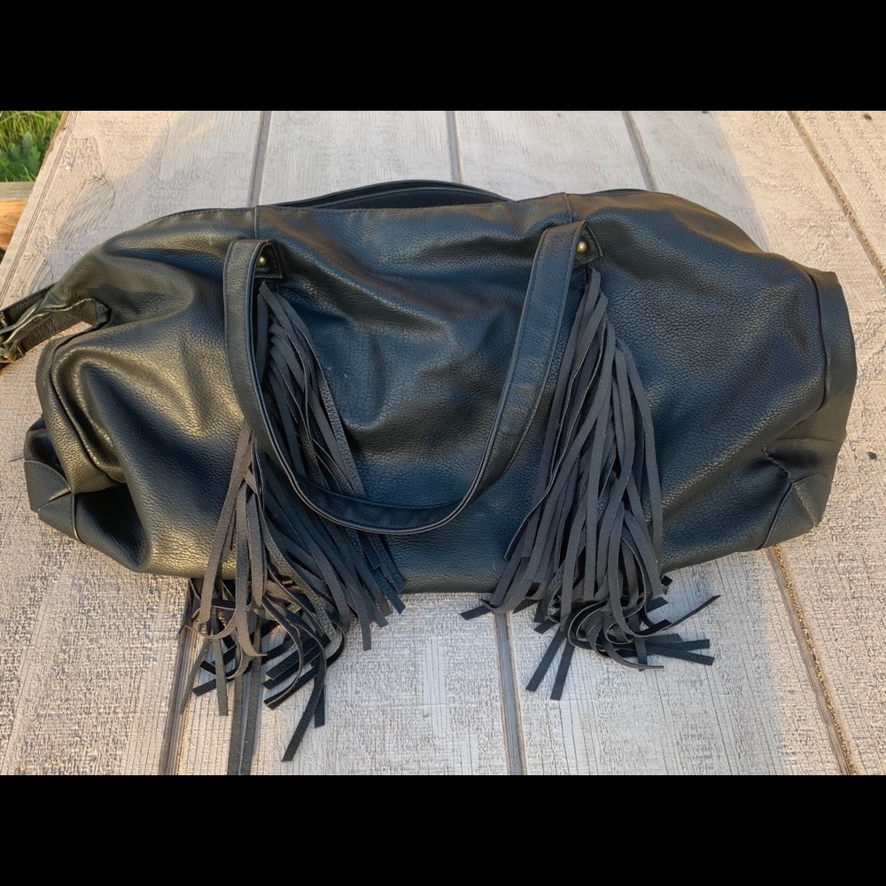 Black duffel weekender bag